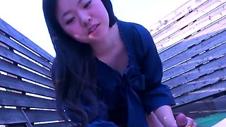 Cheating Asian Woman Sucks Dick on Balcony