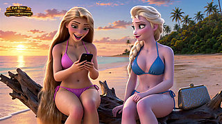 Rapunzel and Elsa stranded on an island