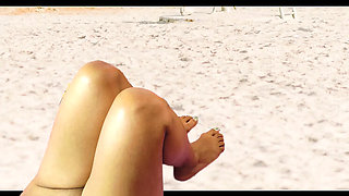 Hot Beach Voyeur Public Sex with Adamandeve - Big Natural Tits Outdoor Handjob & Footjob