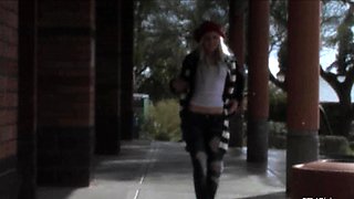 Petite blonde teen knows how to jerk to pleasure a dude