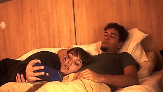 Watching a movie with my step sister ends up eating my penis