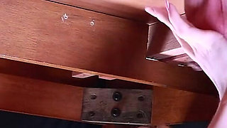 Blonde Babe Sucks Cock Under the Milking Table