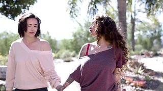 Tattooed Casey and Arabelle seduce Chad with their huge funbags