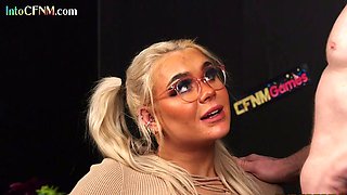 Horny blonde babe gives head to DILF