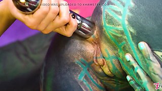 Two Hot Girls in Latex and High Heels Using Big Metal Toy Together, Atp, Anal Gapes, Lesbian