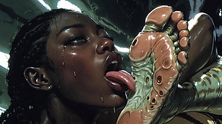 Ebony Slave Girl Licking & Worshipping Alien Feet - Extreme Pleasure