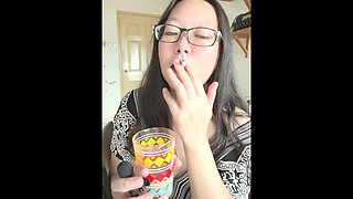 Darkside Smoking Asian: Smoking 3 Cigarettes & Swallowing Ash in Coffee