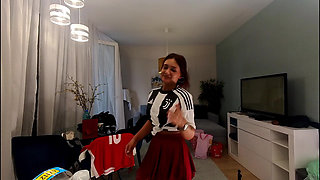 Amazingly Beautiful Real Redhead Petite College Girl Takes Her White Cotton Panties off to Flash Her Pussy Under Mini Skirt