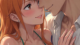 Nami is a slut, she heats her best friend until she eats his big cock and swallows his milk - AI-generated content