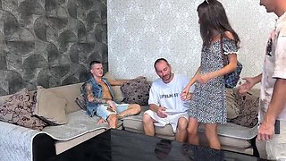 Hot Russian Student Gets Her Tight Pussy Filled by Three Big Cocks
