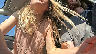 Sexy Blonde Swallows Cum After Road Head