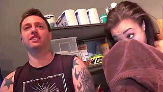 Young female in a crimson dress gets an dark-hued jizz flow