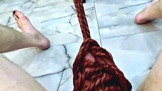 Dominatrix Nika ties slave balls with rope, kicks and tramples his worthless genitals in hardcore ballbusting