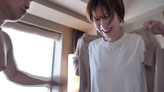 Japanese teen in white cotton panties masturbates