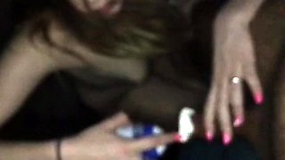 Big tit brunette sucks a big cock POV