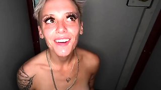 Big tit blonde gives blowjob to big cock