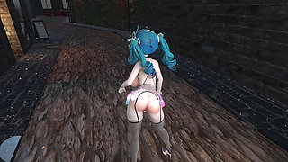 [mmd]miku Princess-party Tonight Meat Urinal Hanging Semen Condom Black Silk Erotic Lingerie