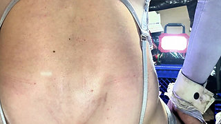 TS Shemale Beautiful Ass in Lingerie Stockings Riding Anal Double Huge Dildo