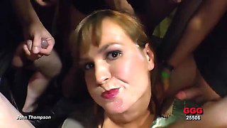 Babe Swallows Huge Cock and Cum - Big Gangbang Bukkake Blowjob