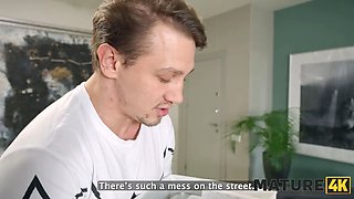 Mature4k. she was mature and lonely, he came to calm her down by putting his giant schlong in her facehole