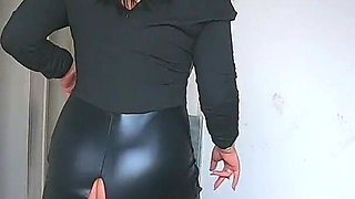 Smoking Leather Dance. Ripped Jumpsuit Pussy Tease, Toilet Pee and Dirty Masturbation
