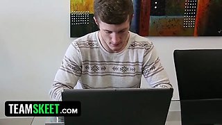 Lucky stud nails petite nanny Alex Little with his gigantic dong for masturbating while working