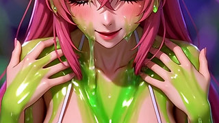 Pink hairy elf fucked by green slime