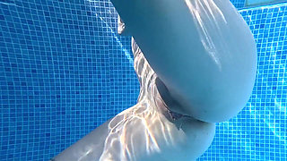 Nude Pool Tease and Masturbation While He Watches