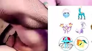Chubby big tits shemale jerking her big cock