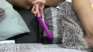 Geek girl shows you her shaved pussy and makes herself cum