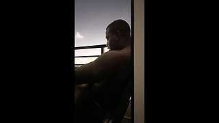 Amateur Blowjob on Hotel Balcony - Brunette Roommate Deep Throats Big Cock in Public