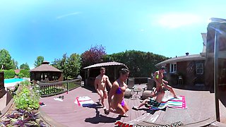 Sultry Shana and sizzling Heidi in a steamy foursome by the pool