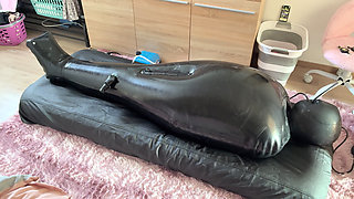 Wife Punishes Her Slave in Full-body-inflate Latex Bag - Estim - Restricted Breathing - Bagged