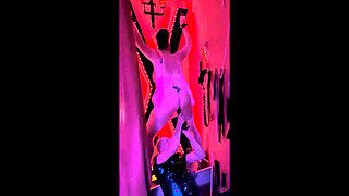 Long cock dildo on Hotwife while tied to a cross