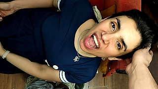 Quickie! Blowjob on the Couch and Cum Mouthful