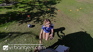 VR Bangers: Sexy Blonde in Uniform Sucks and Fucks with The Soccer Coach Outdoor