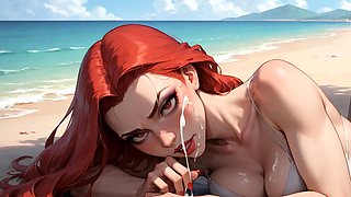 Redheads have a gangbang on the beach and have an