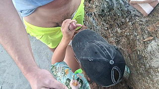 Blowjob on Beach and Cumshot on Tits