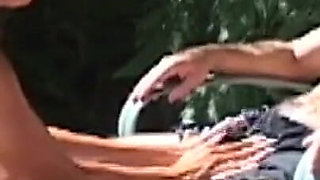 A couple of young lovers of sex and transgression have sex by the pool