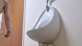 Girl with Nice Ass Strips and Pisses Mens Bathroom Risky Pee