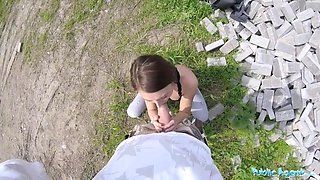 Young Spinner Shows Her Perky Tits For Money On The Street