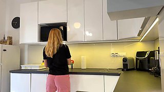 Blonde Hentai Babe in Pajama Shorts Lurks in the Kitchen, Eager to Flash Her Pussy B