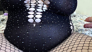 Thick Babe In Fishnets Pounds Her Hairy Pussy Hard With Dildos - Close Up Dripping Orgasm