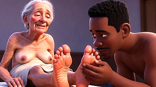 Elderly Granny Getting Feet Oiled & Licked - Sole Licking Pleasure