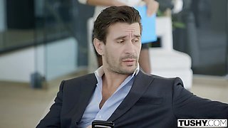 Secretary girl gets her asshole pounded and pussy eaten by her boss