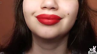XO Bunny Big Red Lips Smoking Close Up POV