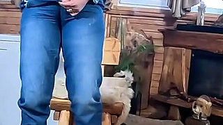 Dominant Jeans MILF Squirt Fantasy. Cameltoe, Smoking, Pee Domination and Double Orgasm