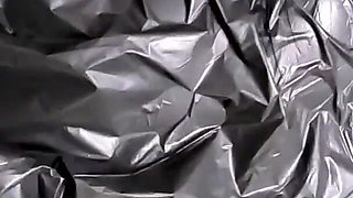 Trash Bag Slut Roleplay. Plastic Fetish MILF Deepthroat, Doggy and Double Cum on Shiny Bag