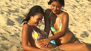 Adorable skanks doing photo shoot on the beach