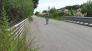 Blonde MILF Patricia Flashes Her Ass on the Road